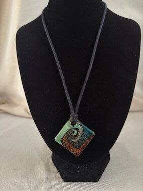 Green and Teal Spiral Ceramic Pendant Necklace